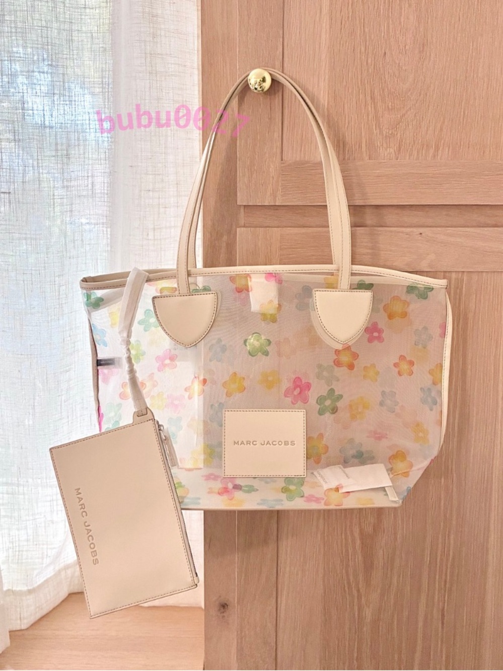 NWT🌼Marc Jacobs Nylon Mesh Floral Large Tote White Flower Pouch Transparent